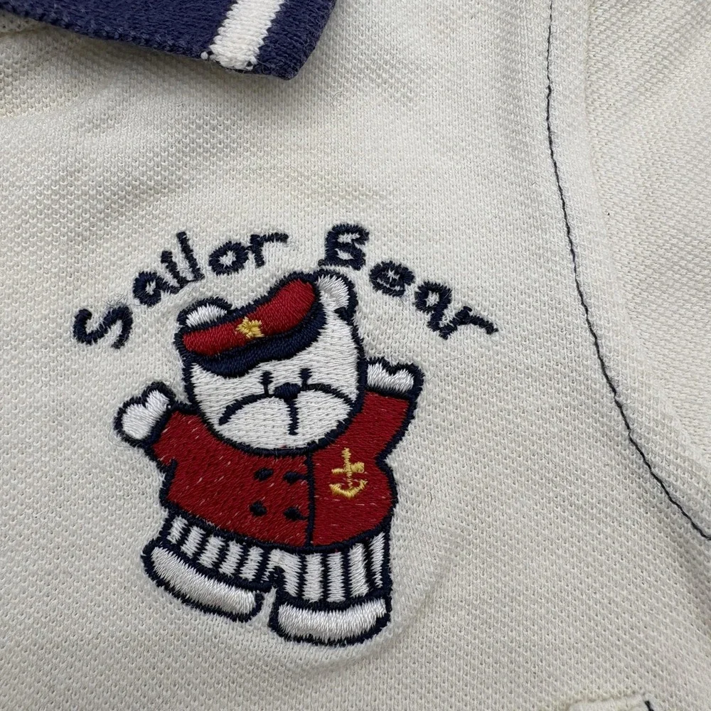 SomeBunny Romper Boys 3-6M Blue Sailor‎ Bear Nautical Snap Knit One Piece